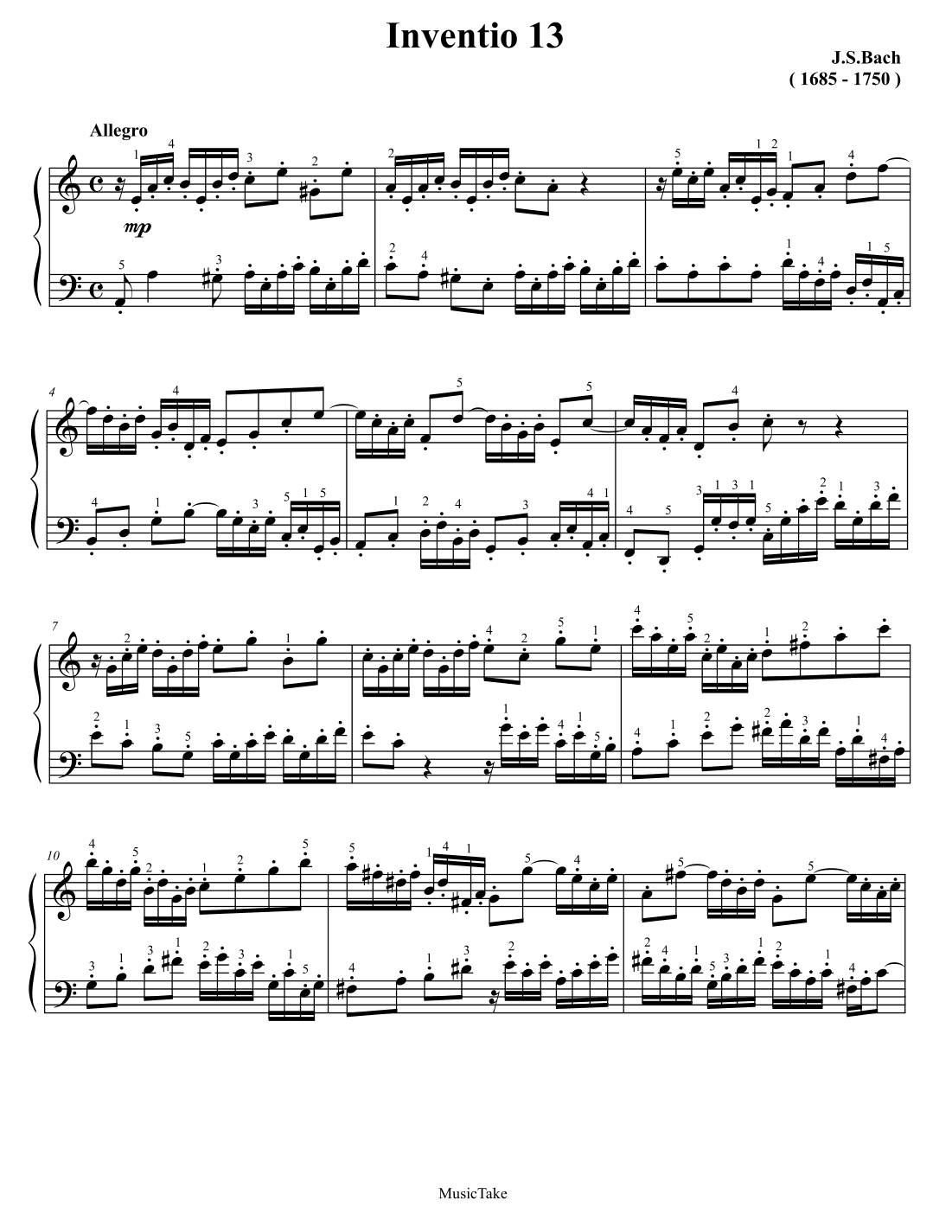 Bach Invention 13 in A minor BWV 784 (arr. Ben Choupak)