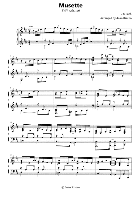 Johann Sebastian Bach - Musette BWV Anh. 126 - Jazz Advanced Intermediate Piano (arr. Juan Rivero)
