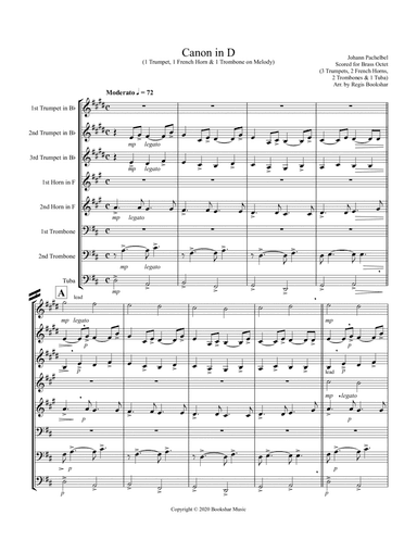 Canon in D (Pachelbel) (D) (Brass Octet - 3 Trp, 2 Hrn, 2 Trb, 1 Tuba) (1 Trp, 1 Hrn, 1 Trb lead) (arr. Regis Bookshar)
