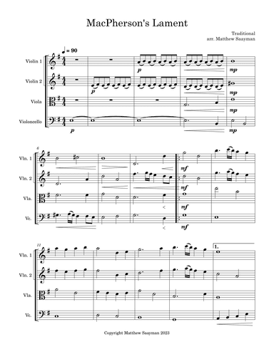 MacPherson's Lament (arr. Matthew Saayman)