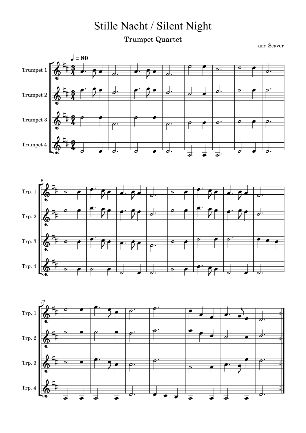 Stille Nacht / Silent Night - Trumpet Quartet (arr. Scaver)