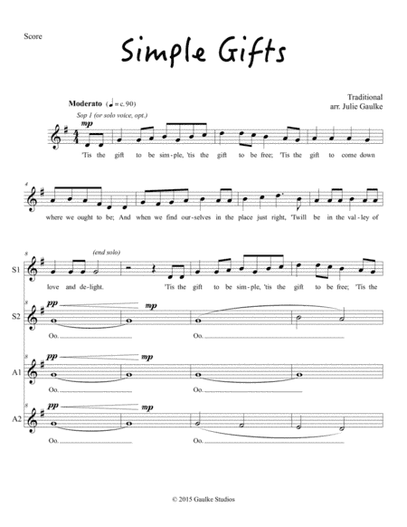 Simple Gifts (shaker song) for SSAA with divisis a cappella (arr. Julie Gaulke)
