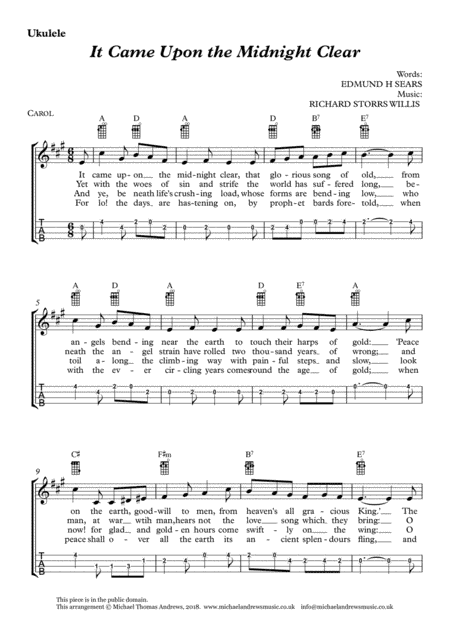 It Came Upon the Midnight Clear (for Ukulele with TAB) (arr. Michael Thomas Andrews)