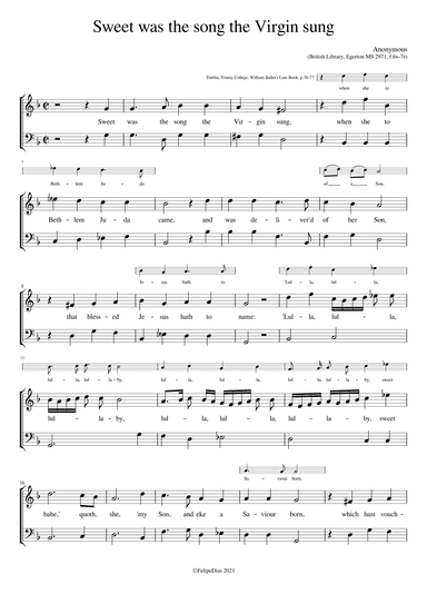 Sweet was the song the Virgin sung (Ornamented version from Egerton MS 2971) (arr. Early Music Scores)