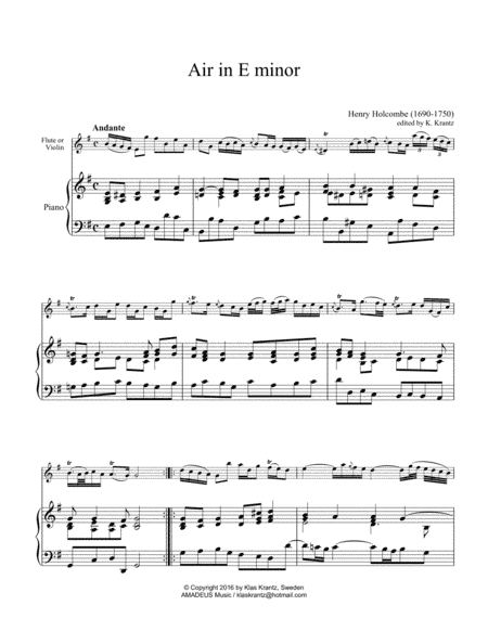 Air in E Minor for flute/violin and piano/piano trio (cello part ad lib.) (arr. K. Krantz)
