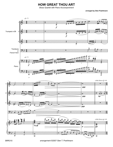 HOW GREAT THOU ART - BRASS QUARTET with Piano Accompaniment (arr. Glen Poehlmann)