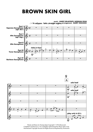 Brown Skin Girl (arr. BARRY MOLINSKI)