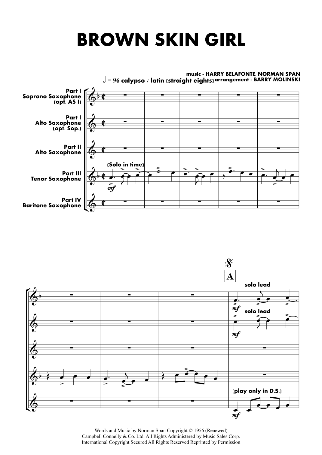 Brown Skin Girl (arr. BARRY MOLINSKI)