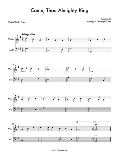 Come, Thou Almighty King - Easy Violin/Cello Duet (arr. Christopher Bell)