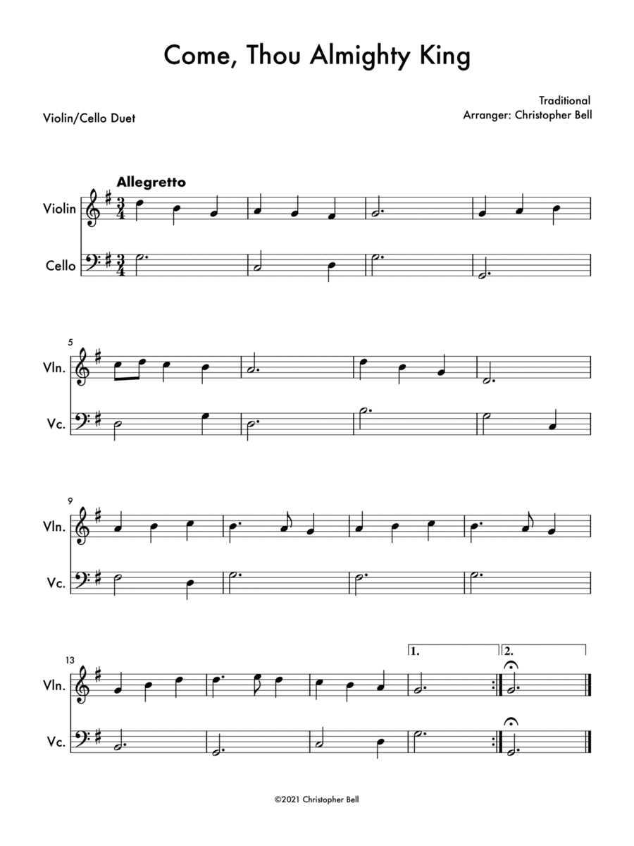 Come, Thou Almighty King - Easy Violin/Cello Duet (arr. Christopher Bell)