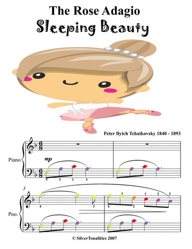 Rose Adagio Sleeping Beauty Easy Piano Sheet Music with Colored Notes (arr. SilverTonalities)