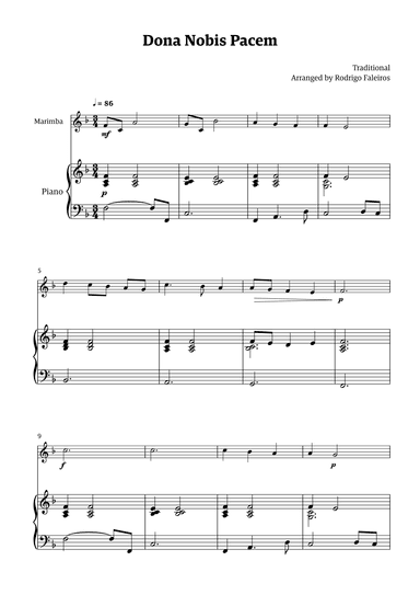 Dona Nobis Pacem - for marimba (with piano accompaniment) (arr. Rodrigo Faleiros)