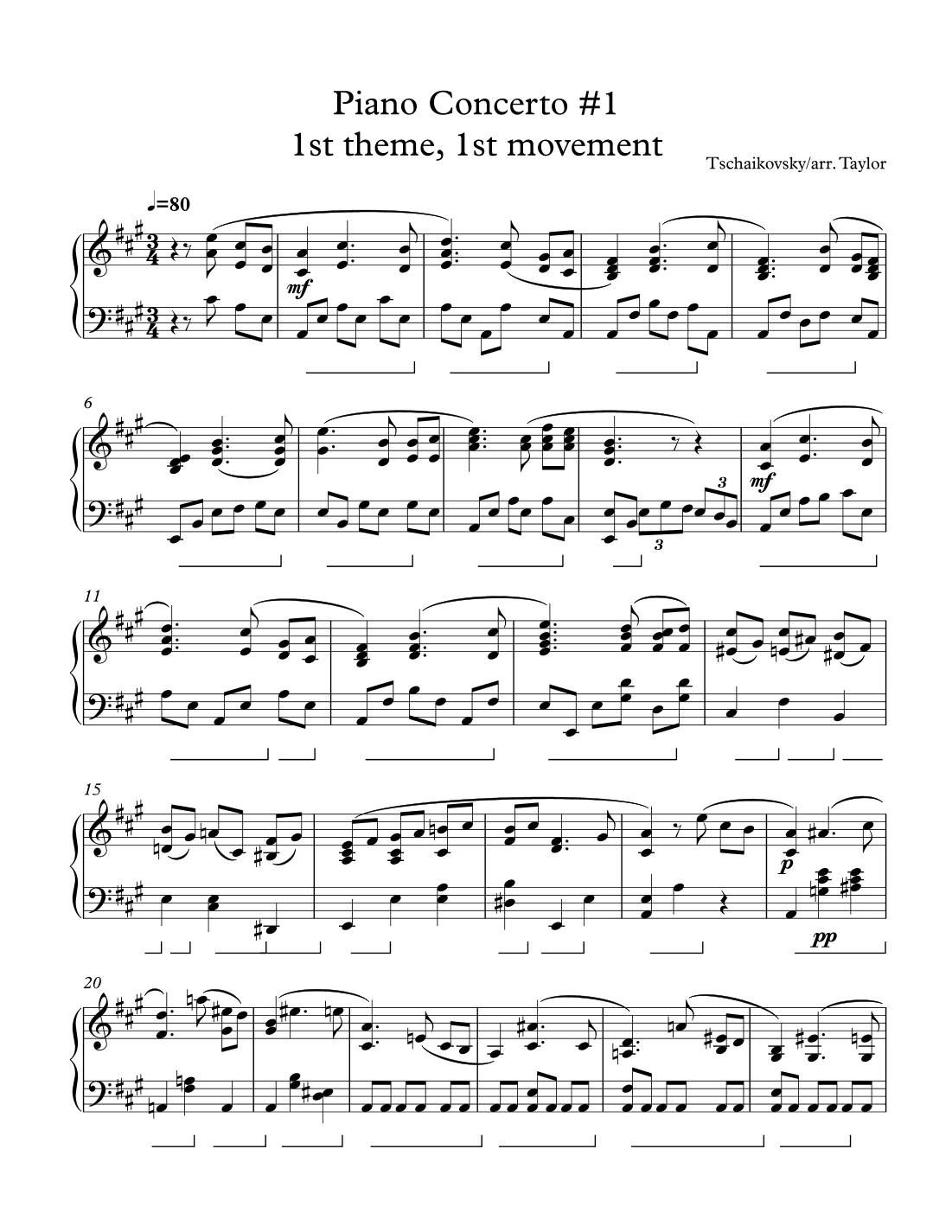 Tschaikovsky Piano Concerto #1 (theme, Mov't1) t (arr. paul tayor)