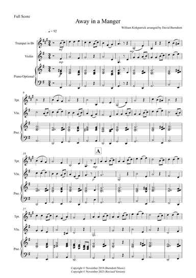Away in a Manger for Trumpet and Violin Duet (arr. David Burndrett)