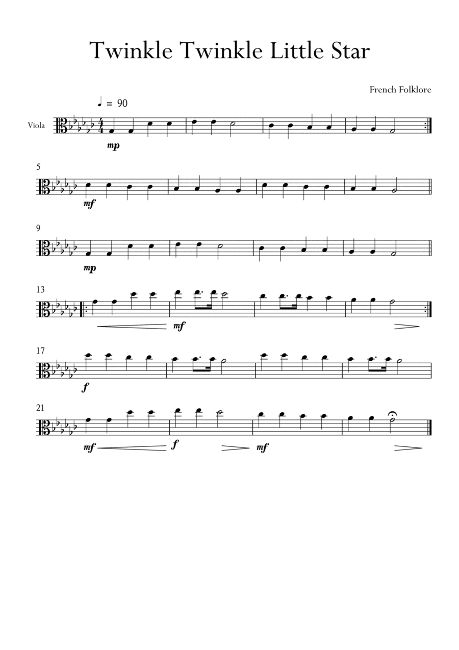 Twinkle Twinkle Little Star in Gb Major for Viola. Very Easy. (arr. Matheus Araújo)