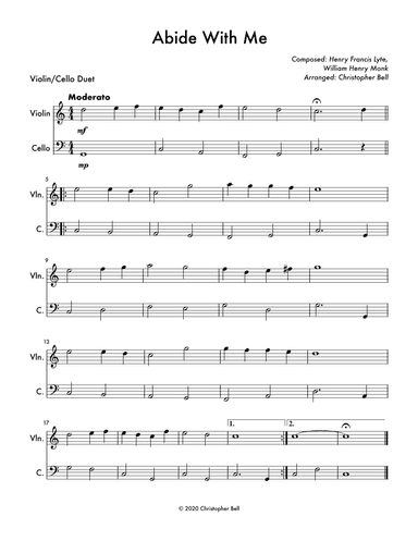 Abide with Me - Easy Violin/Cello Duet (arr. Christopher Bell)