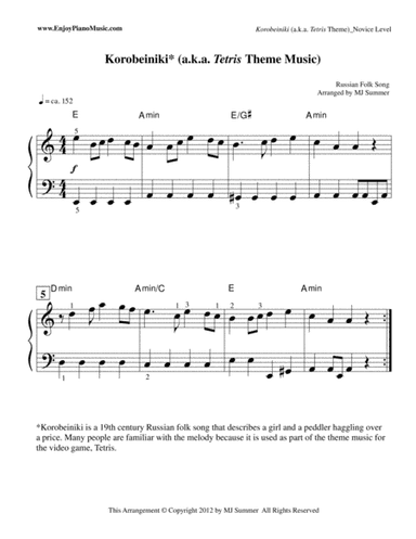 Tetris/Korobeiniki Theme--Piano Solo at Intermediate Level (arr. MJ Summer)