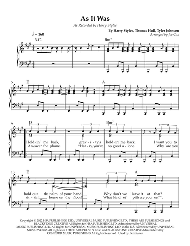 As It Was (arr. Joe Cox)