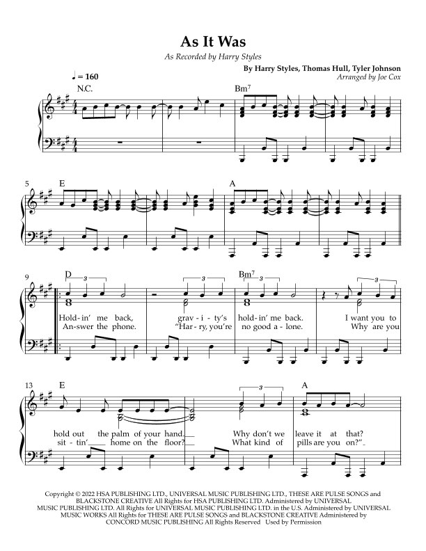 As It Was (arr. Joe Cox)