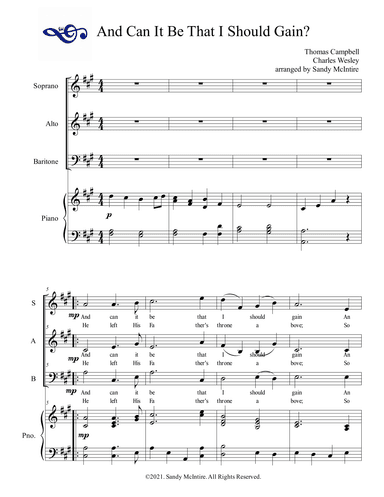 And Can It Be That I Should Gain (for SAB choir) (arr. Sandy McIntire)