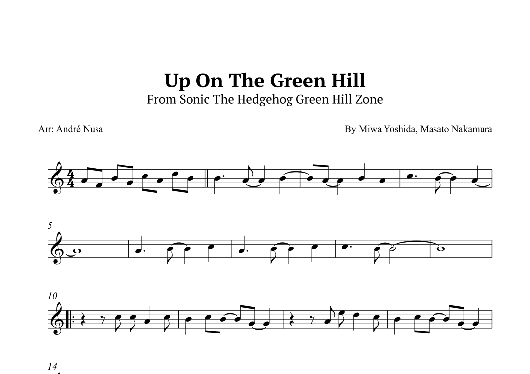 Up On The Green Hill From Sonic The Hedgehog Green Hill Zone (arr. André Nusa)