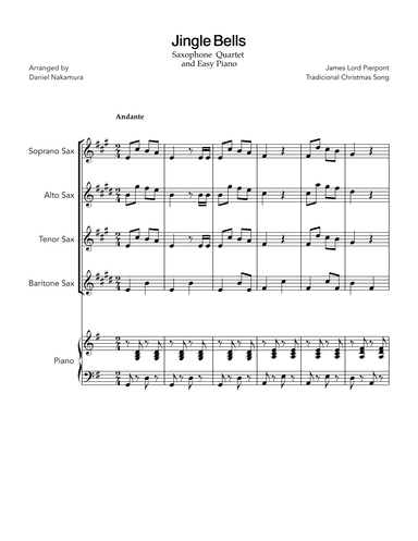 Jingle Bells (for Sax Quartet and Easy Piano) (arr. Daniel Nakamura)