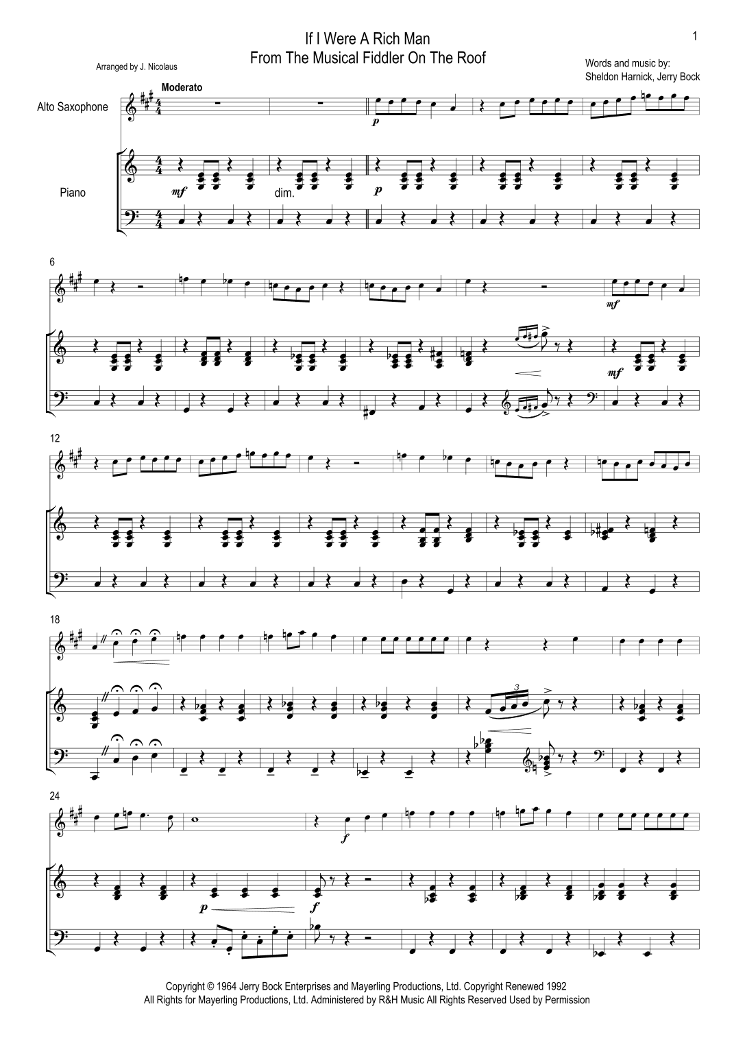 If I Were A Rich Man (arr. John Nicolaus)