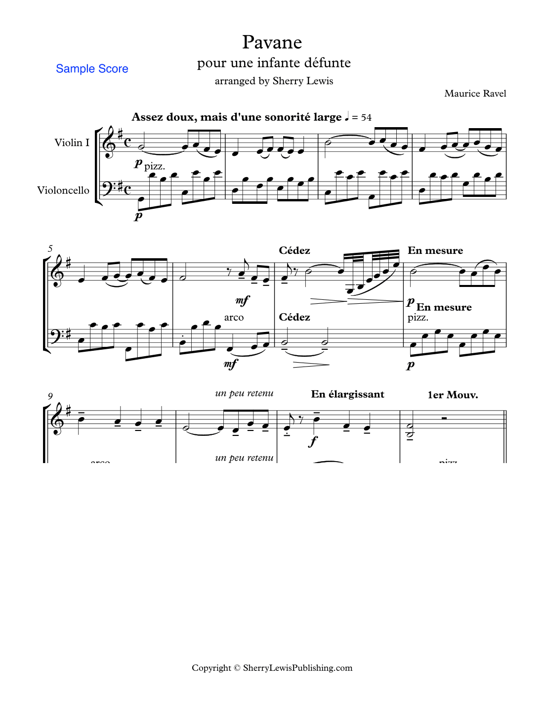 PAVANE POUR UN INFANTE D´EFUNTE (Pavane for a dead princess) String Duo, Intermediate Level for viol (arr. Sherry Lewis)