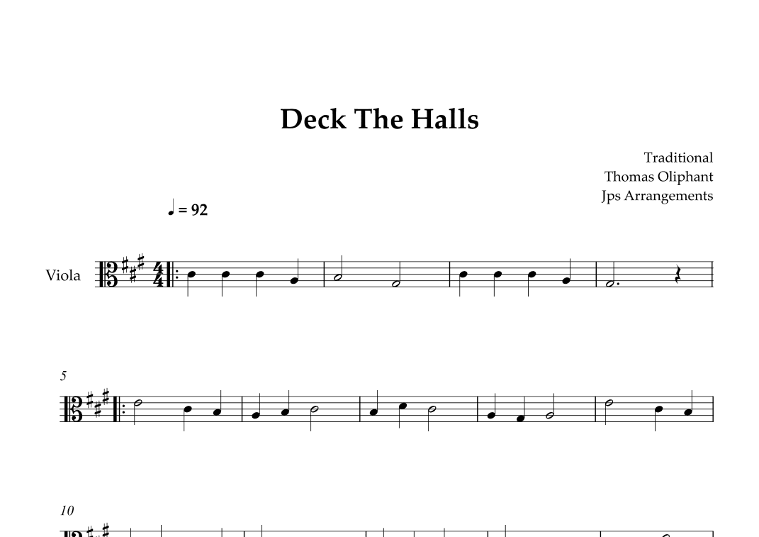 Deck The Halls For Viola (arr. Jps Arrangements)