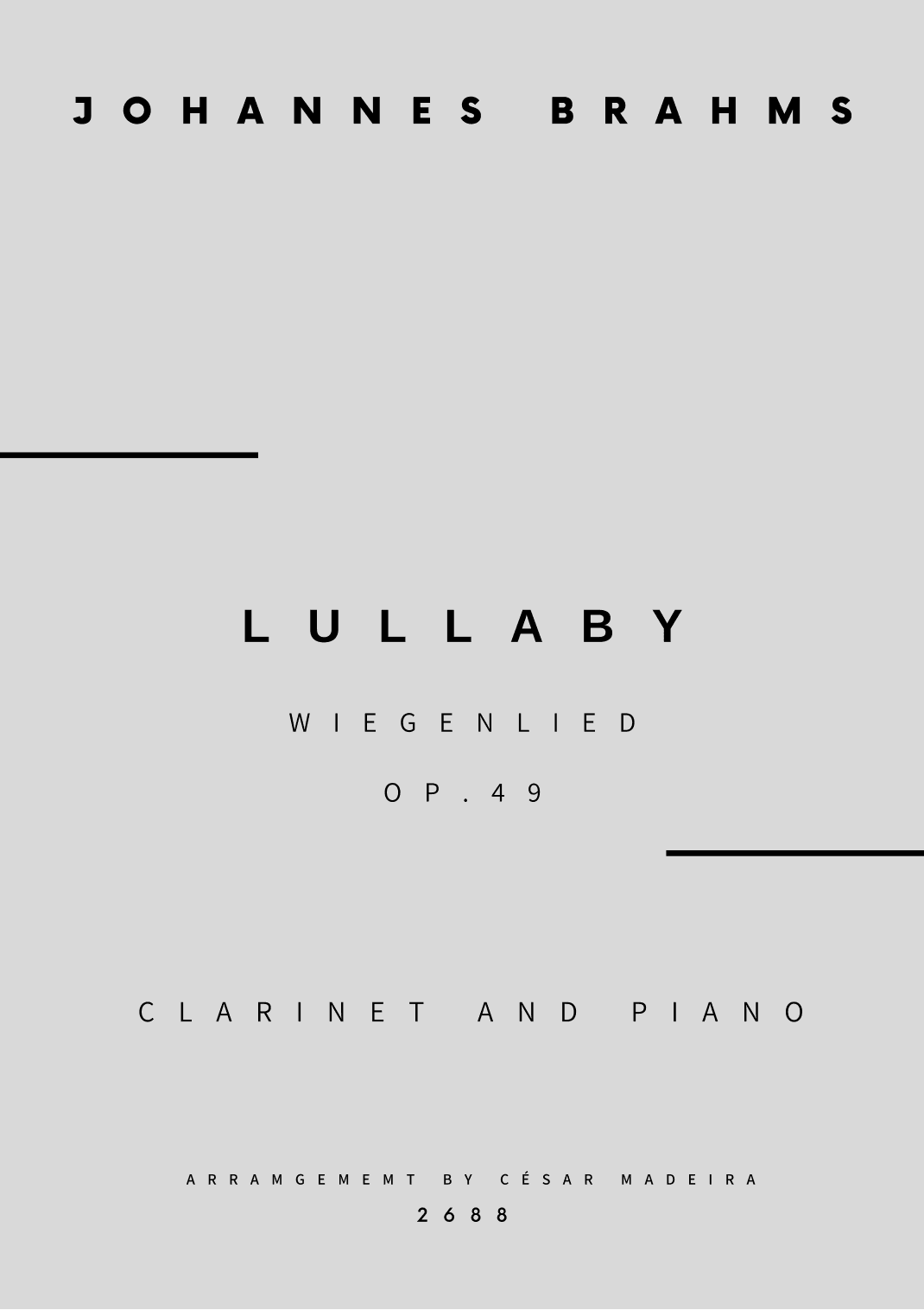 Brahms' Lullaby - Bb Clarinet and Piano (Full Score and Parts) (arr. César Madeira)