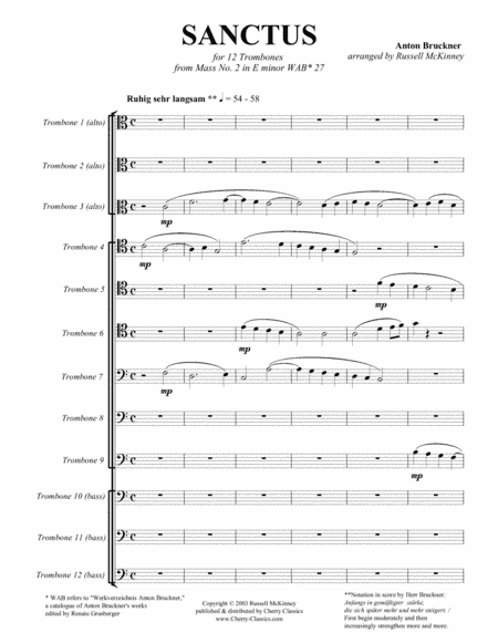 Sanctus from Mass No. 2 in E minor for 12-part Trombone Ensemble (arr. McKinney, Russel)