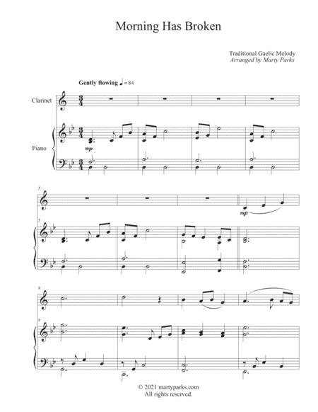 Morning Has Broken (Clarinet-Piano) (arr. Marty Parks)