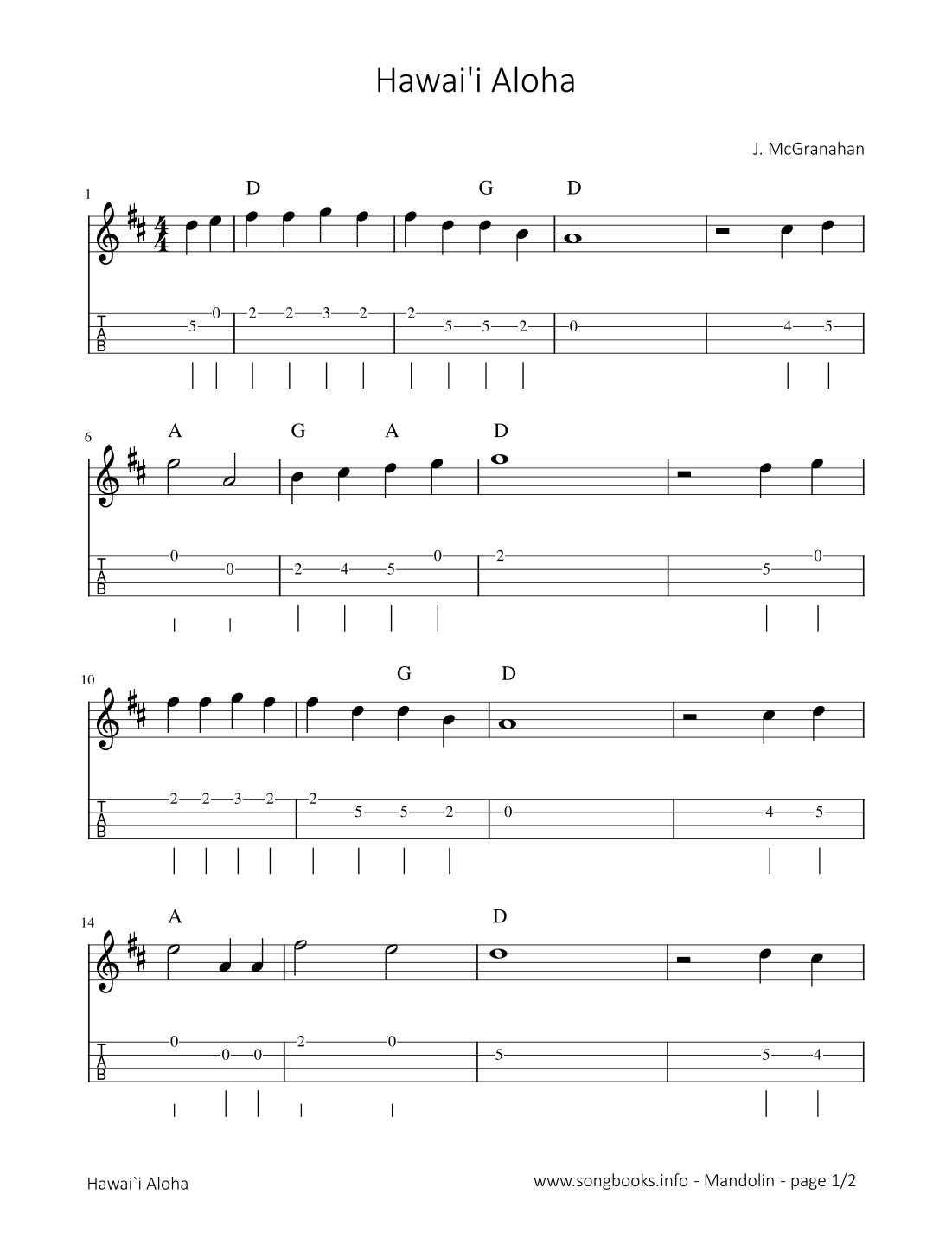 Hawaii Aloha (arr. songbooks.info)