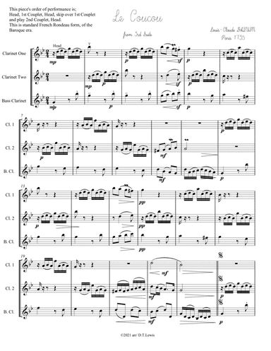Le Coucou by DAQUIN for Clarinet Trio (arr. Derrick T. Lewis)