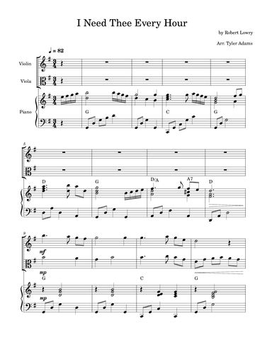 I Need Thee Every Hour (Violin and Viola Duet with Piano) (arr. Tyler Adams)