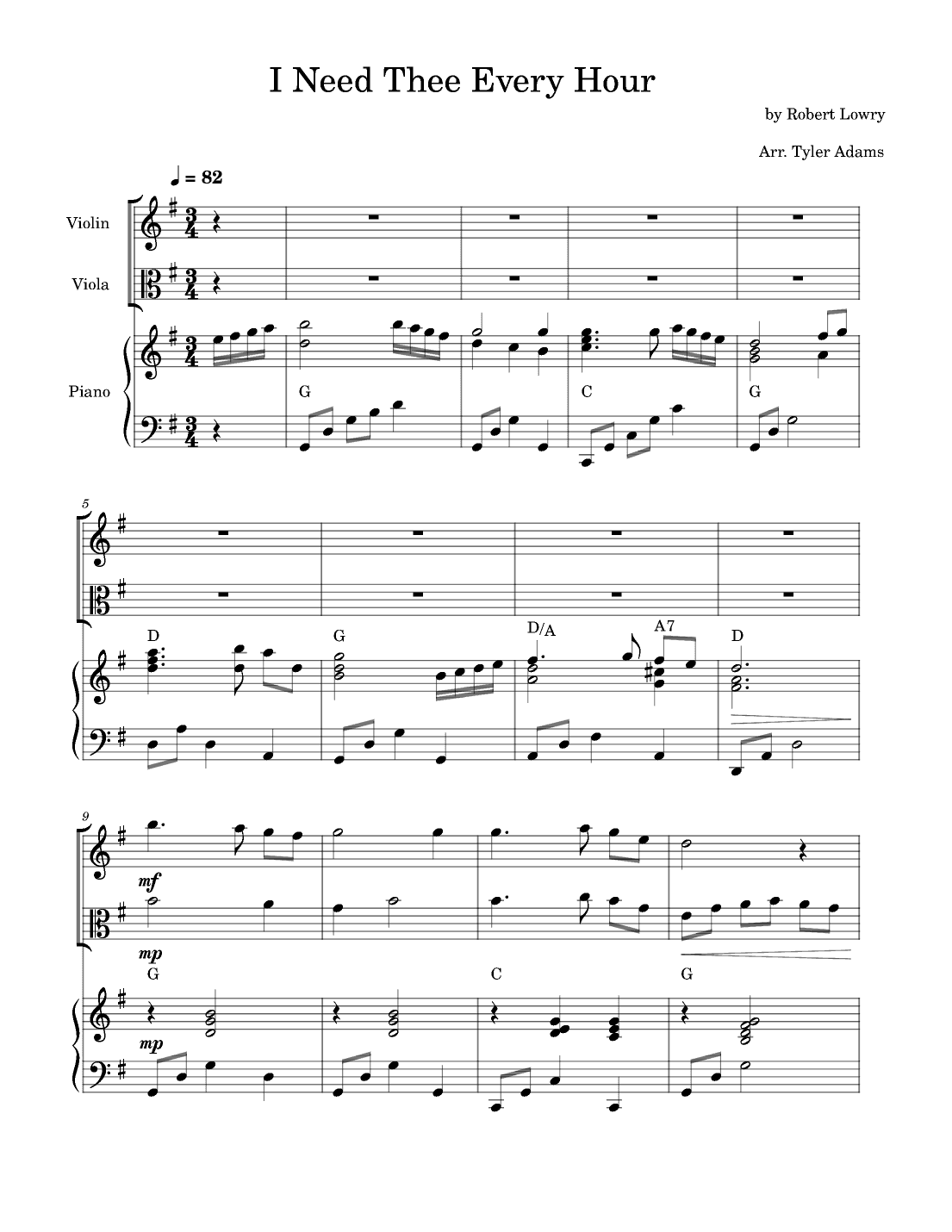 I Need Thee Every Hour (Violin and Viola Duet with Piano) (arr. Tyler Adams)