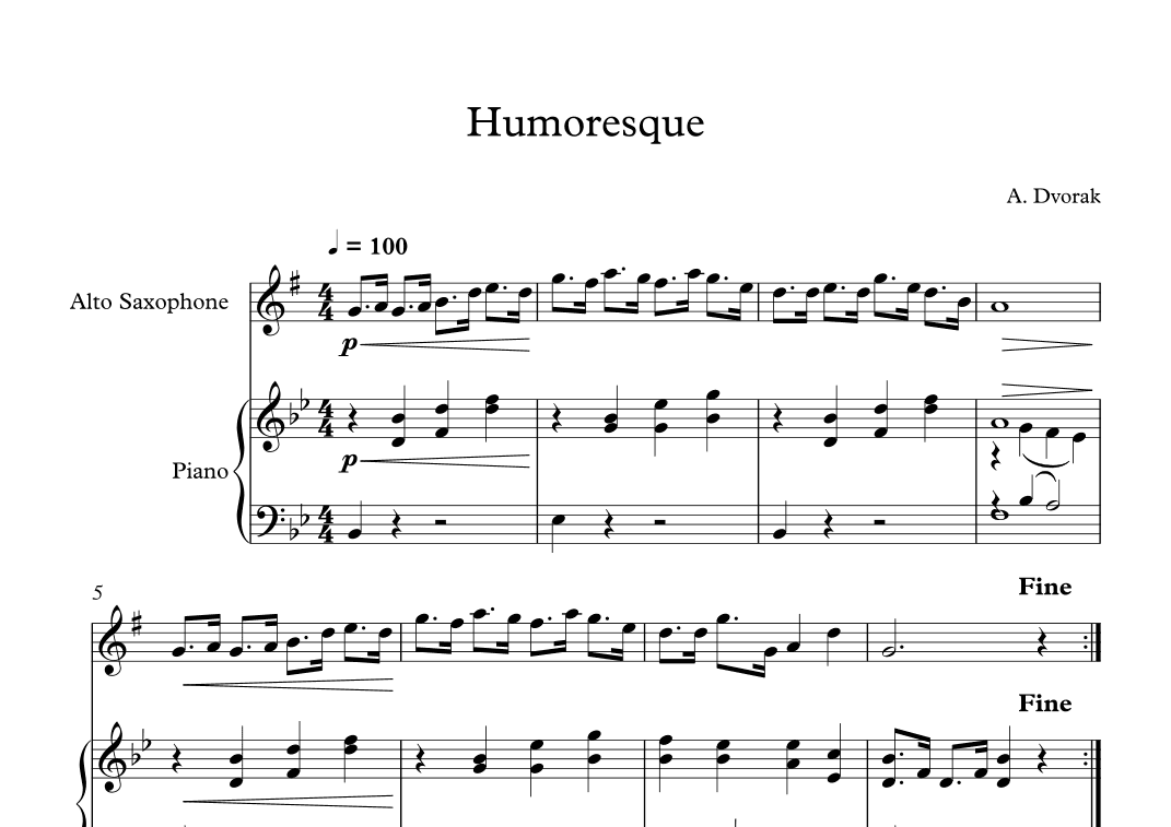 Humoresque - Antonin Dvorak (Alto Sax + Piano) (arr. Digital Book Music)