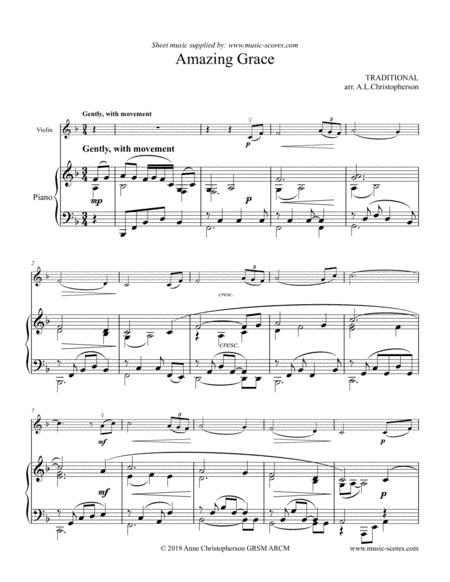 Amazing Grace - Violin and Piano (arr. Anne Christopherson GRSM ARCM)