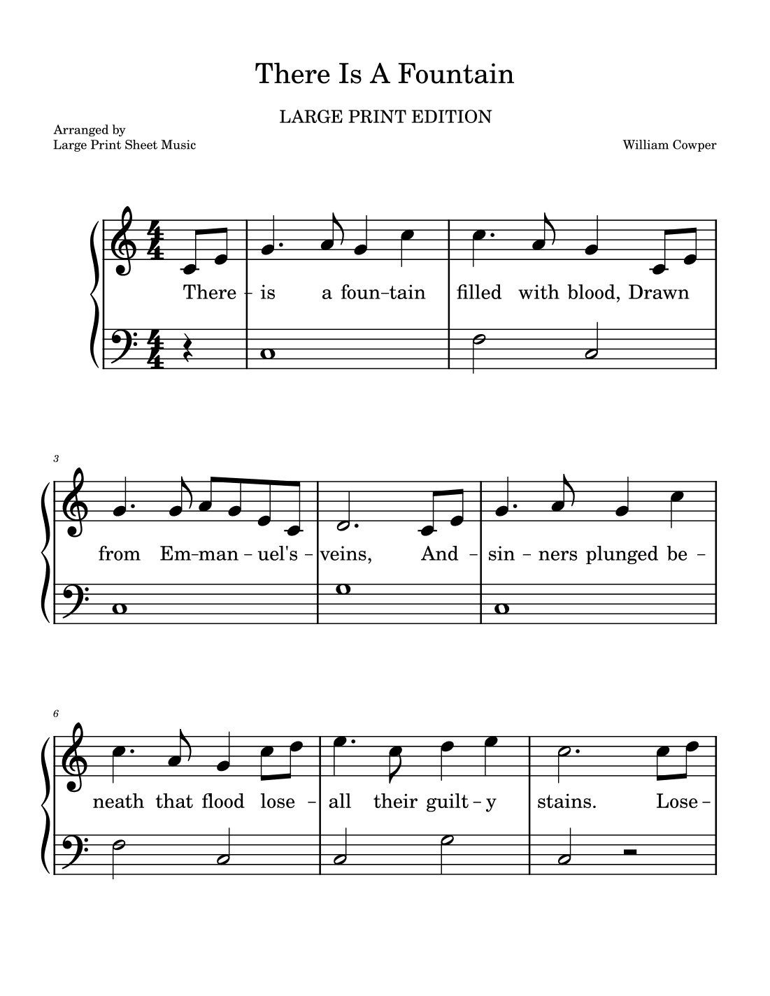 There Is A Fountain LARGE PRINT Easy Piano Hymn (arr. Large Print Sheet Music)