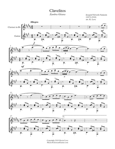 Clavelitos (Clarinet and Guitar) - Score and Parts (arr. K. Love)
