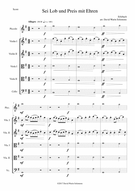 Sei Lob und Preis mit Ehren for piccolo and strings (arr. David Warin Solomons)