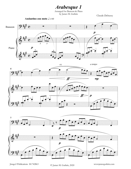 Debussy: Arabesque 1 for Bassoon & Piano (arr. James Guthrie, ASCAP)