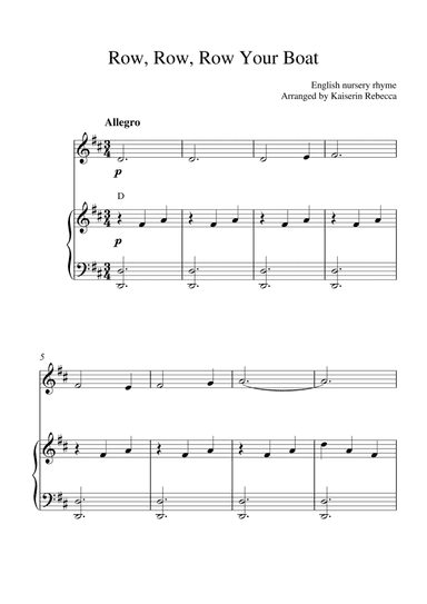 Row, Row, Row Your Boat (for violin solo and piano accompaniment) (arr. Kaiserin Rebecca)