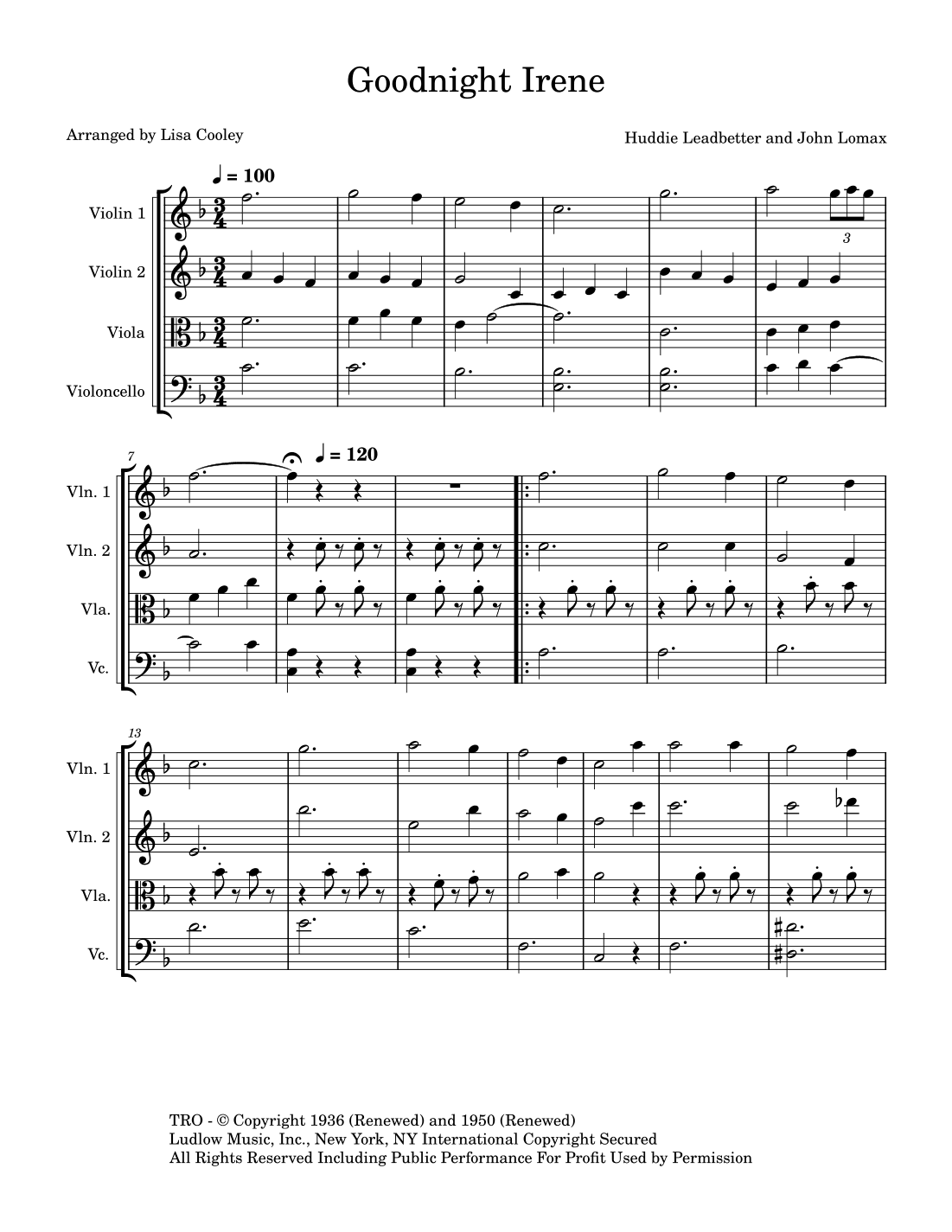 Goodnight, Irene (arr. Lisa Cooley)