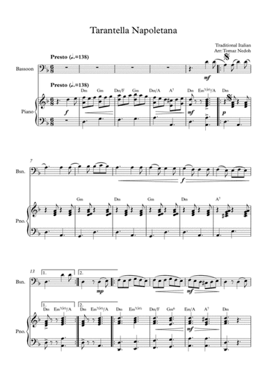 Tarantella Napoletana Bassoon and Piano (arr. Tomaz Nedoh)