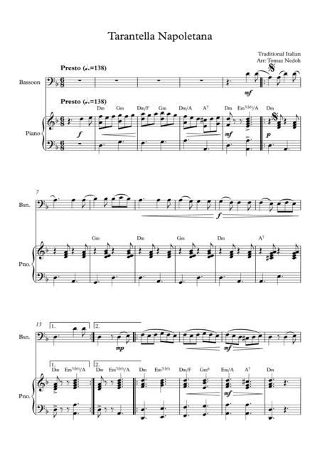 Tarantella Napoletana Bassoon and Piano (arr. Tomaz Nedoh)