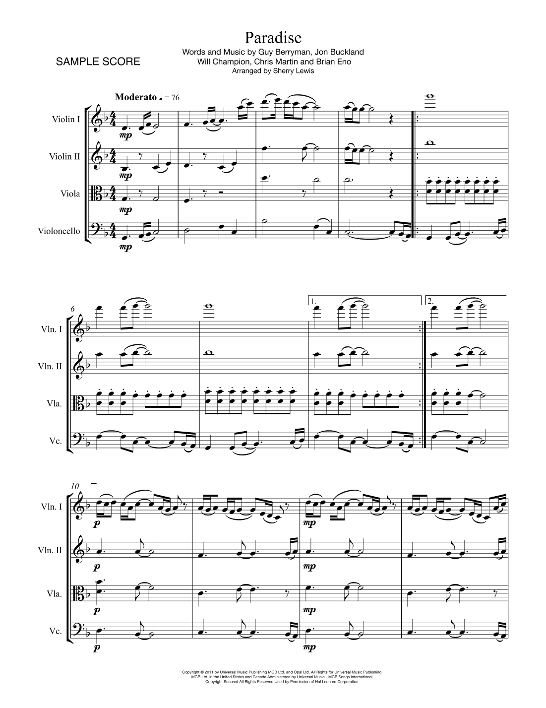 Paradise (arr. Sherry Lewis)