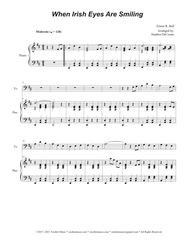 When Irish Eyes Are Smiling (Cello solo and Piano) (arr. Stephen DeCesare)