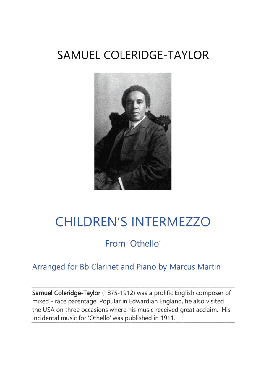 Children's Intermezzo from 'Othello' by S. Coleridge-Taylor for Bb Clarinet & Piano (arr. Marcus Martin)