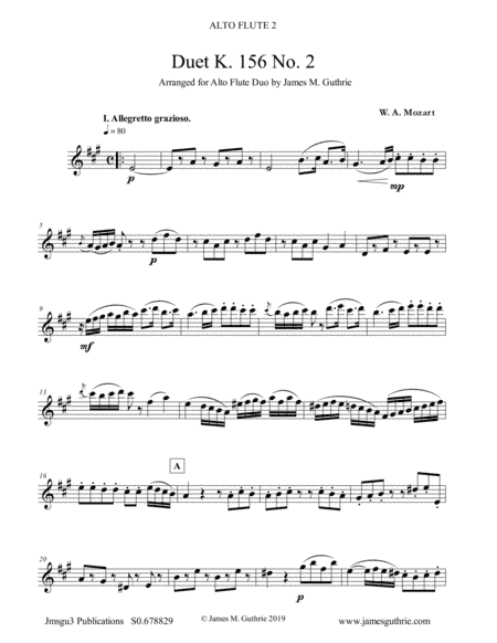 Mozart: Duet K. 156 No. 2 for Alto Flute Duo (arr. James M. Guthrie, ASCAP)